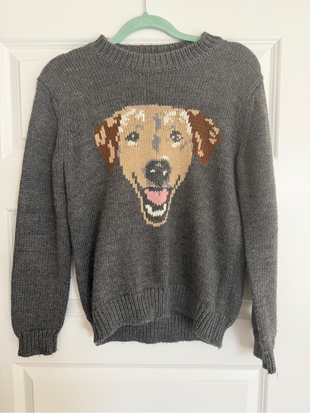 Peter Jensen Gray Crewneck Sweater with Dog Intarsia